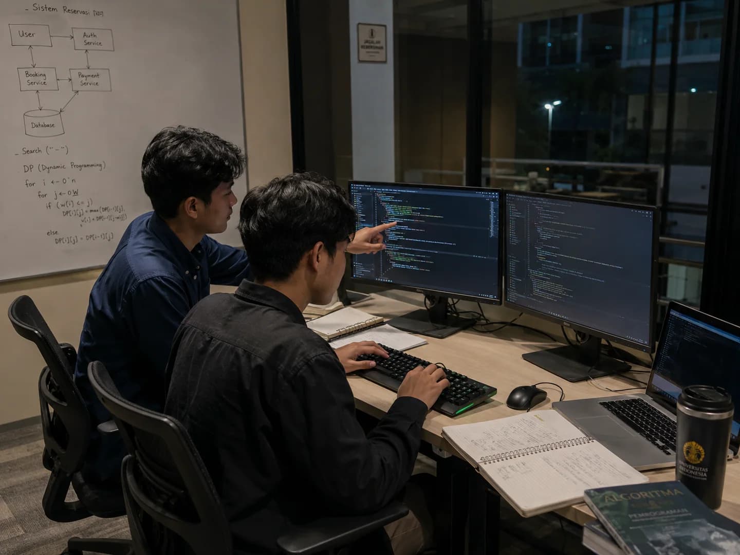 Two students developing an advanced web application together