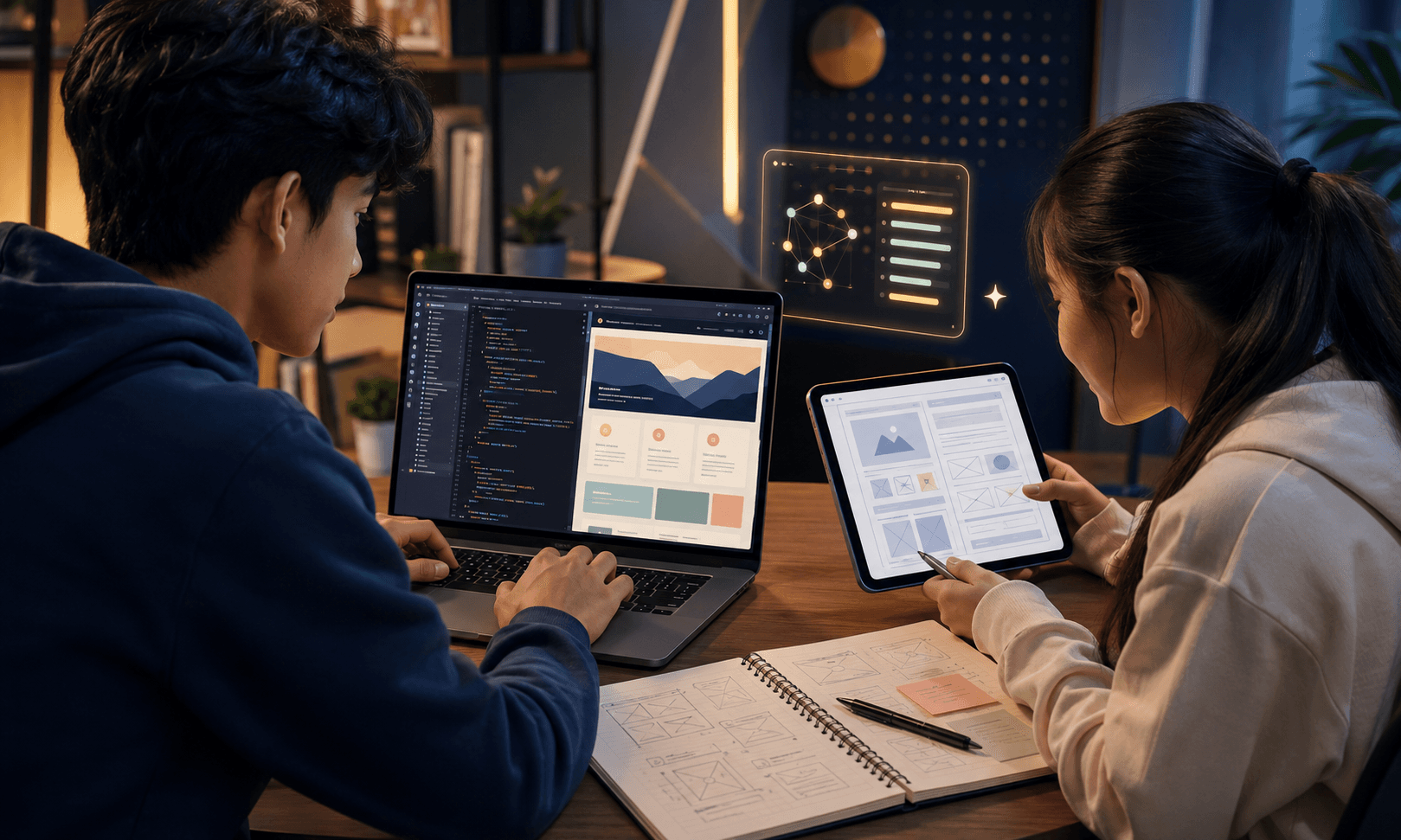 Students building a website with AI assistance